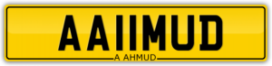MUSLIM NUMBER PLATE FOR SALE AAIIMUD A AHMUD / AHMUD FIRSTNAME