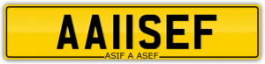 MUSLIM NUMBER PLATE FOR SALE AAIISEF A ASEF / ASIF FIRSTNAME